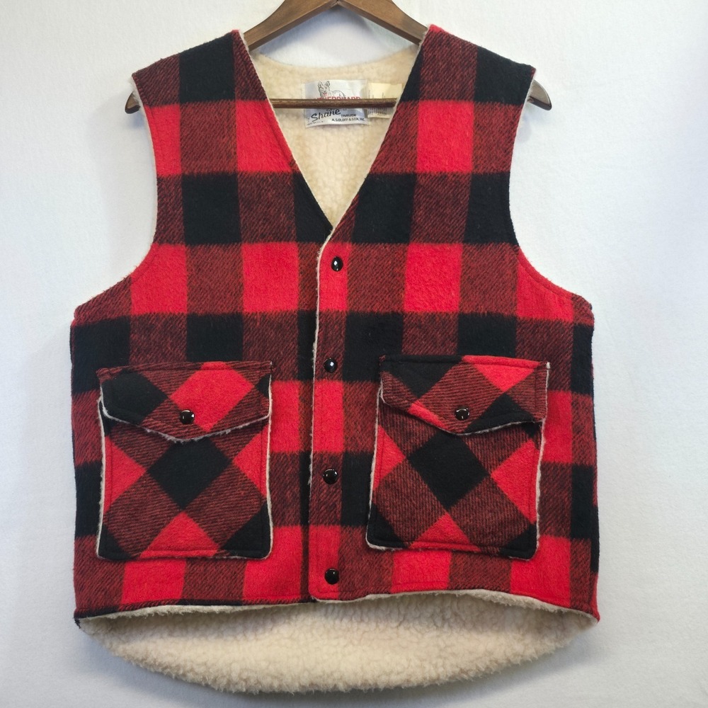 Vintage Weatherguard by Shane Buffalo‎ Plaid Sherpa Lined Vest Size Medium